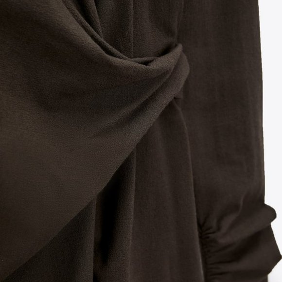 NWT ZARA DRAPED WOOL BLEND DRESS  TOFFEE - REF. 8853/638 XS, S, M - Picture 6 of 6